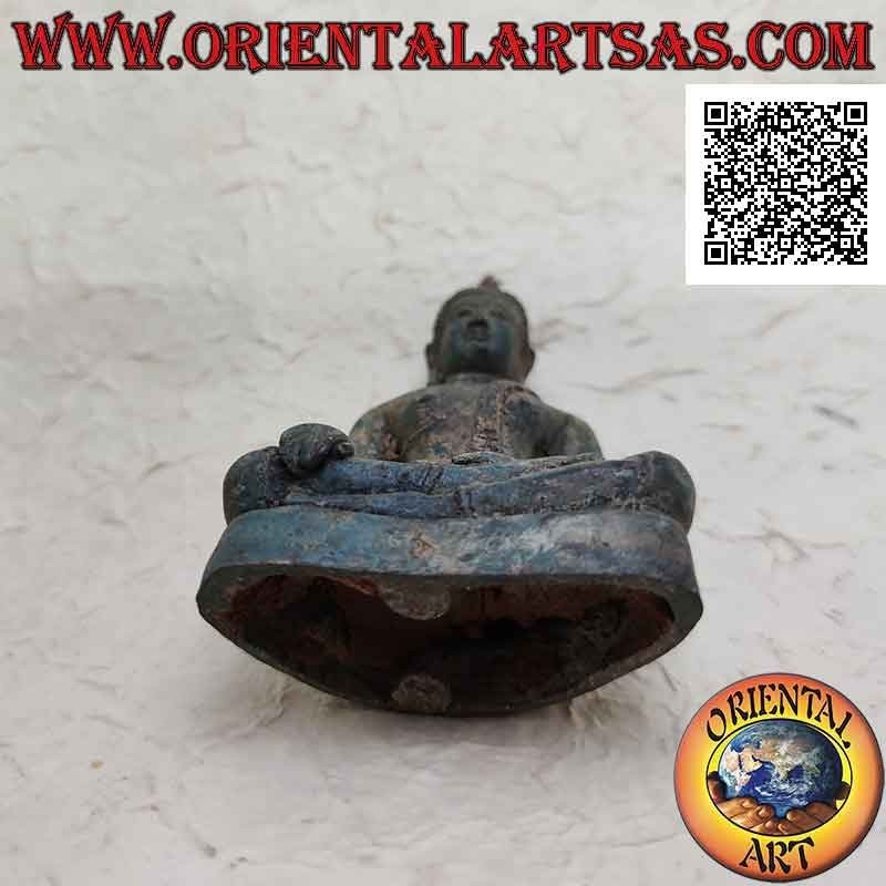 Sculpture de Bouddha "Bhumisparsha Mudra - Soumettre le démon Mara" en bronze 11 cm