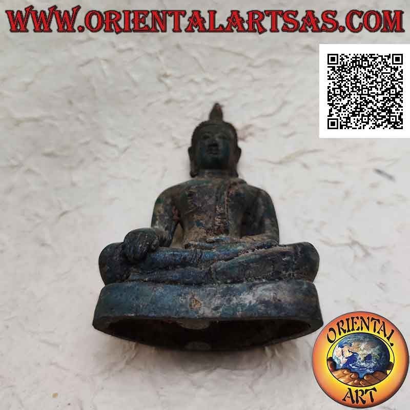 Scultura Buddha "Bhumisparsha Mudra - Sottomettendo il demone Mara" in bronzo 11 cm