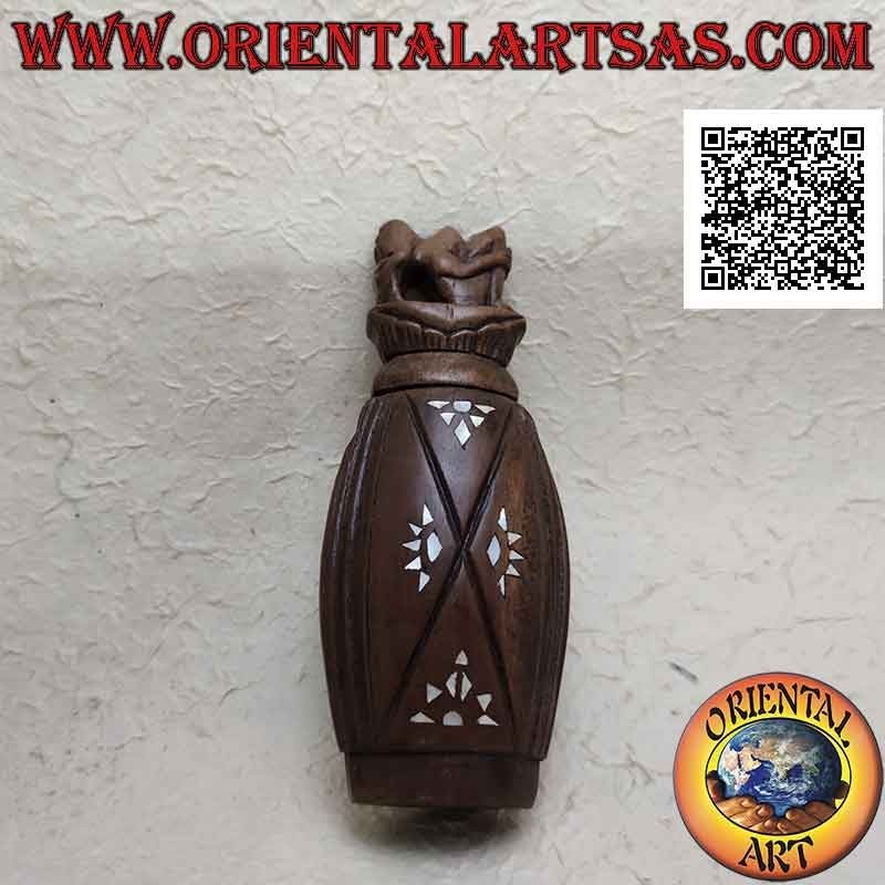 Boîte à bijoux en bois indonésien Shorea sculpté à la main et incrustation de nacre avec sculpture de maternité