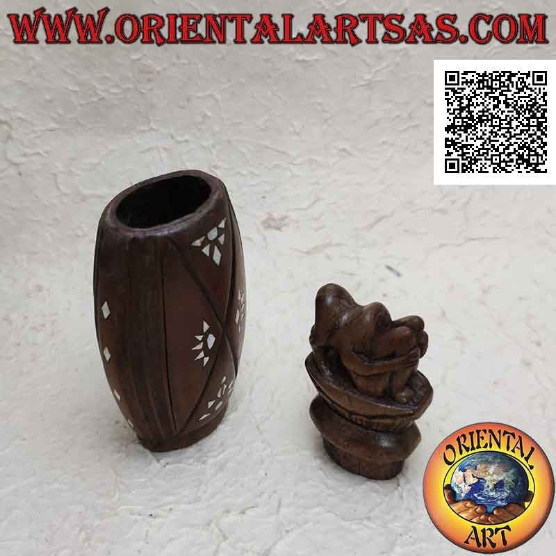 Shorea Indonesian wood jewelry box hand carved and mother of pearl inlay with sculpture of motherhood