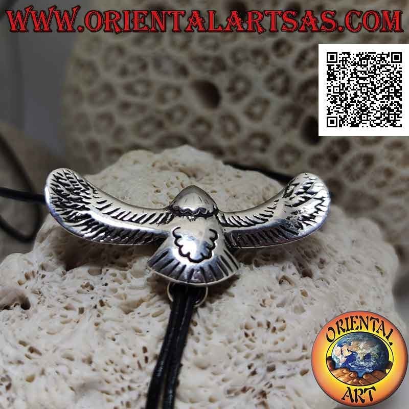 Silver Native American Indian Tie Bolus Pendant in the Shape of a Golden Eagle in Flight (Top View)