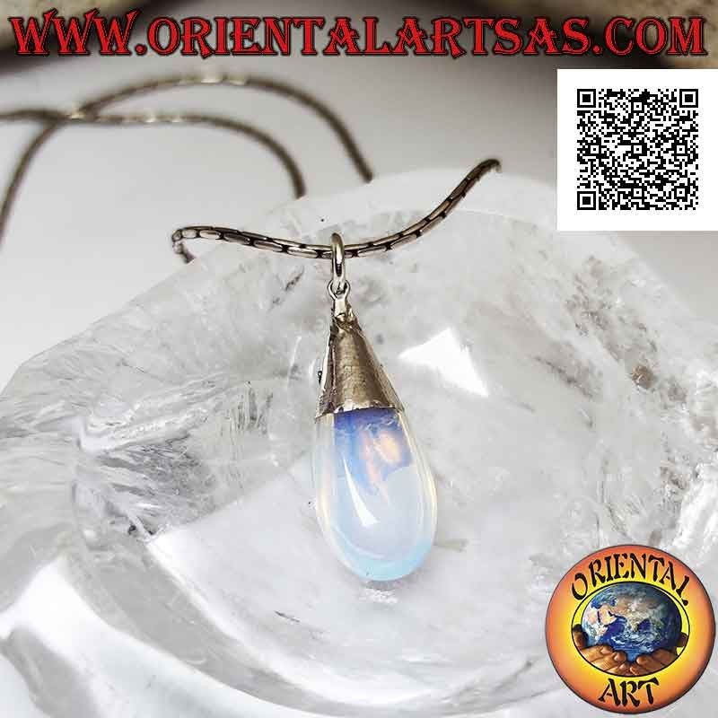 Colgante gota de plata con ópalo de mar, amatista ovalada y adornos en relieve