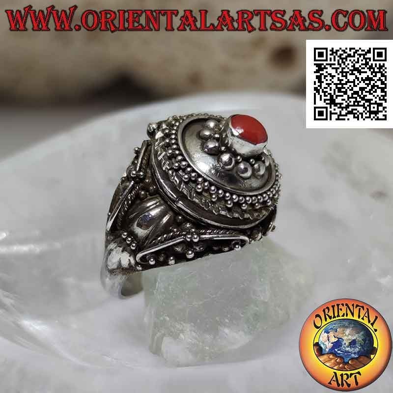 Bague poison en argent avec corail rond