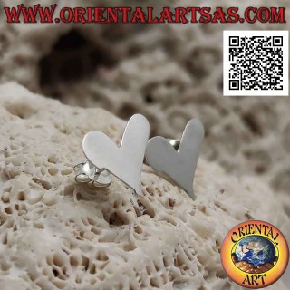 Smooth heart-shaped silver lobe earrings