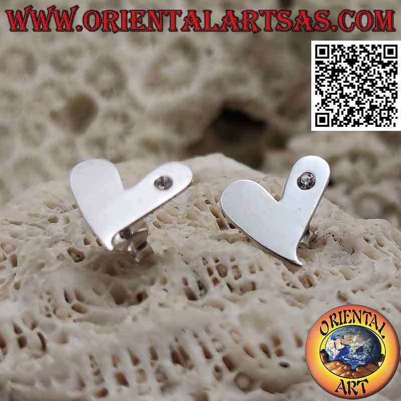 Boucles d'oreilles en argent lobe en forme de coeur lisse avec zircon sur un côté