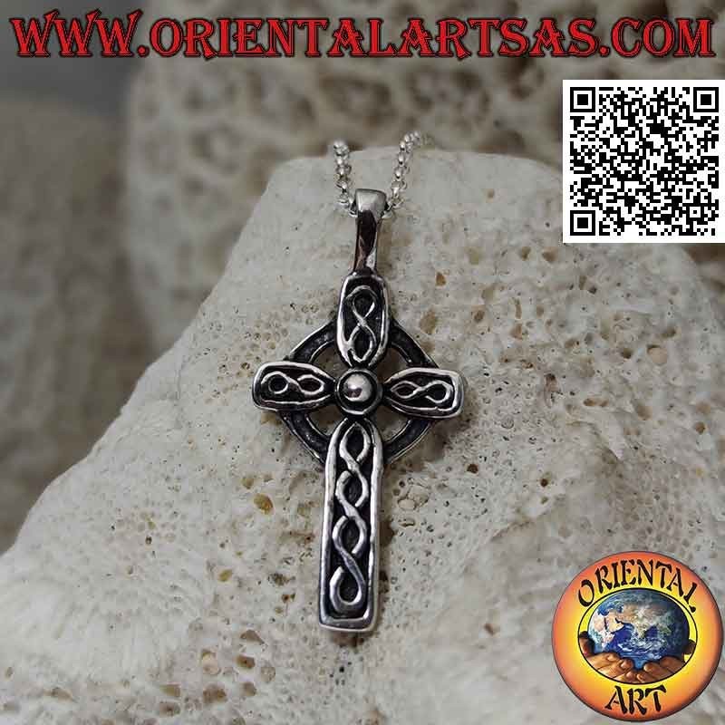 Silver pendant, Celtic cross with the infinity symbol in bas-relief