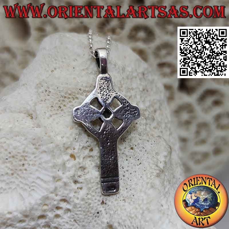Ciondolo in argento, croce celtica con simbolo dell'infinito in bassorilievo