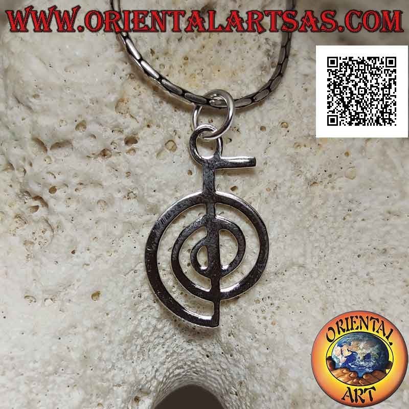 Silver pendant in the shape of Cho Ku Rei, the first Reiki symbol of power