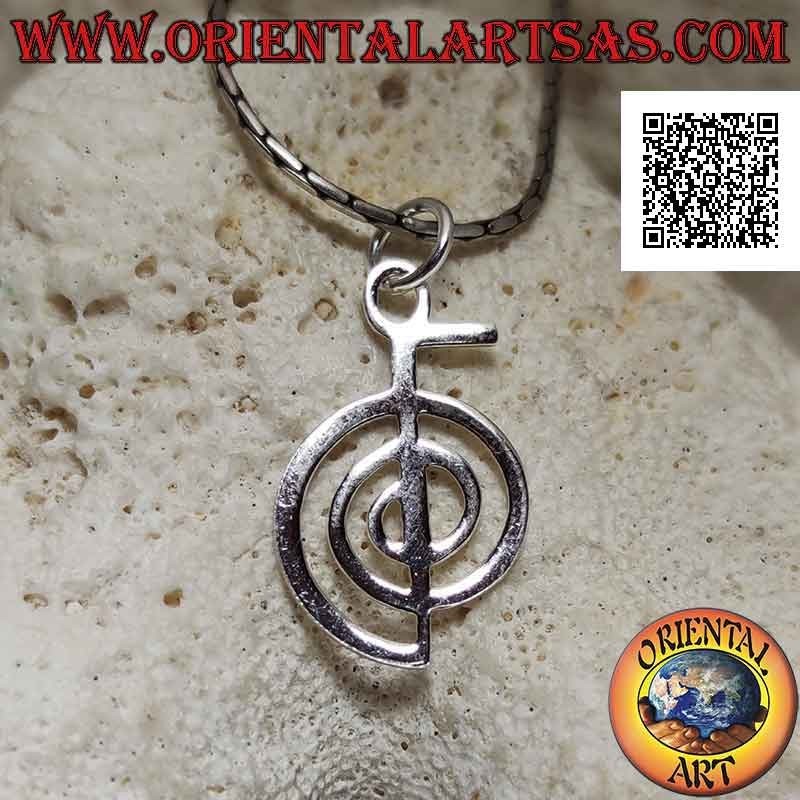 Silver pendant in the shape of Cho Ku Rei, the first Reiki symbol of power