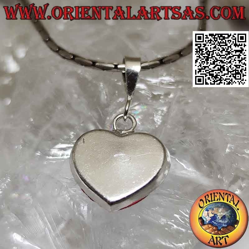 Silver pendant, heart of love studded with red micro-rhinestones