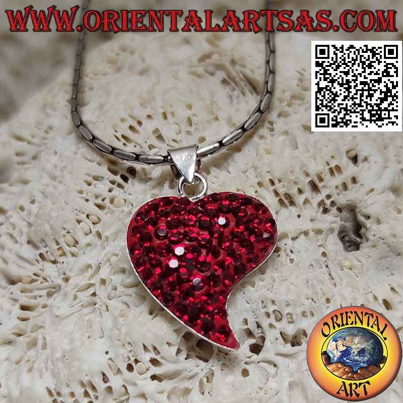 Colgante Corazón Punta Alargada Micro-strass Rojos Plata 925 | Oriental Art