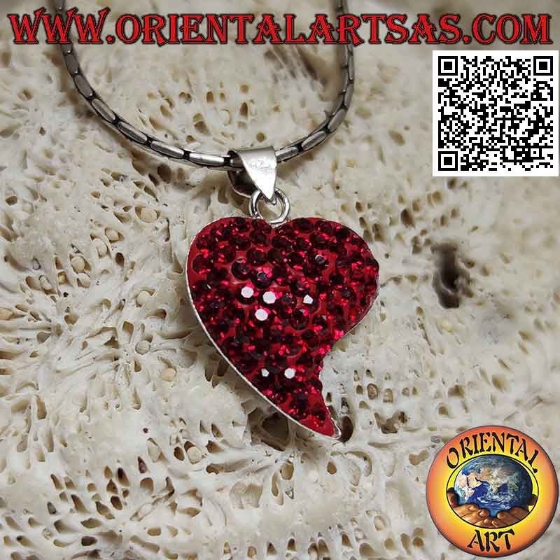 Pendentif Cœur Pointe Allongée Micro-strass Rouges Argent 925 | Oriental Art