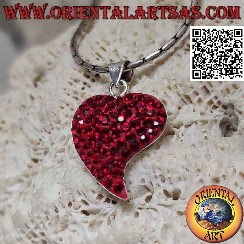Herz mit Langer Spitze Anhänger Rote Micro-Strass 925 Silber | Oriental Art