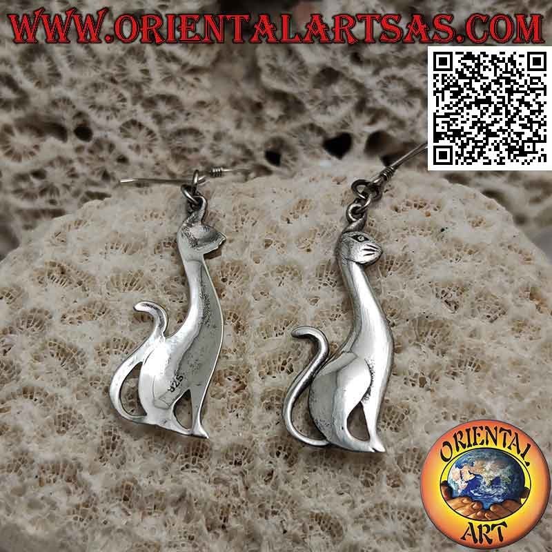 Silver earrings with smooth cat sitting in profile and pendant