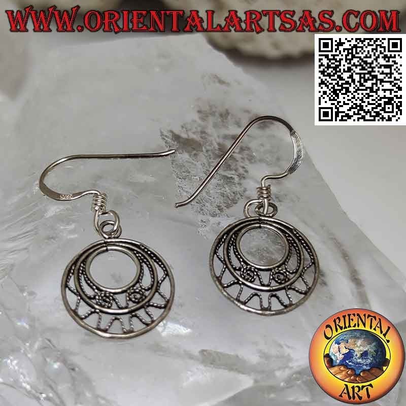 Boucles d'oreilles en argent avec cercles concentriques et traitement en filigrane entre eux