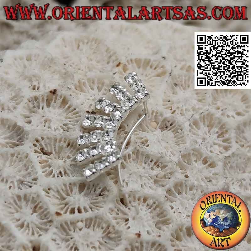Climbing silver earring (climber) with rows of white zircons