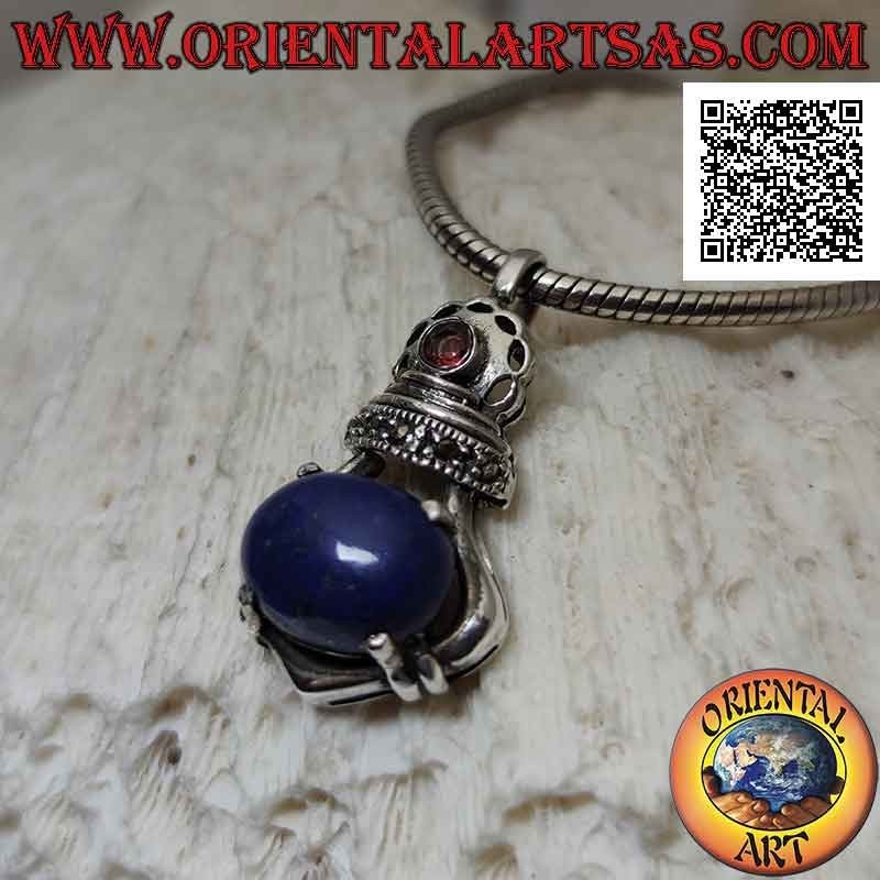 Colgante de plata corona imperial con gran conjunto de lapislázuli ovalado y marcasita y granate