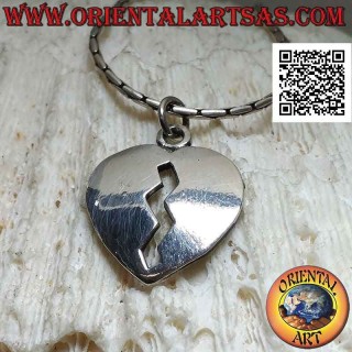 Smooth broken heart shaped silver pendant
