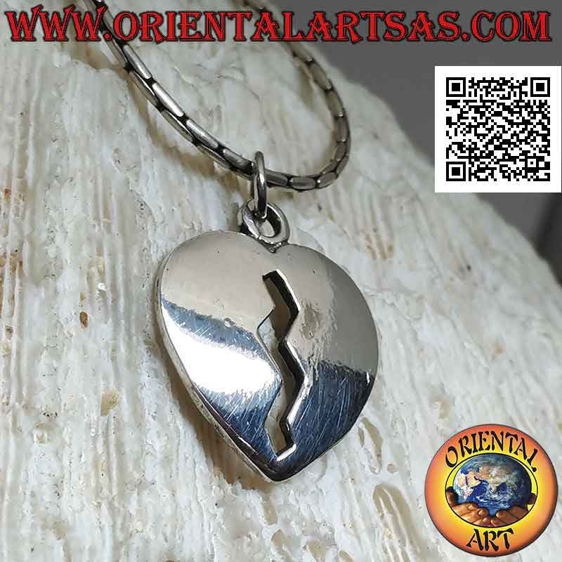 Smooth broken heart shaped silver pendant