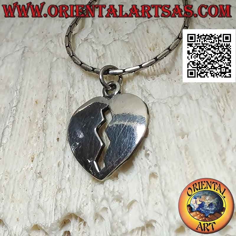 Smooth broken heart shaped silver pendant