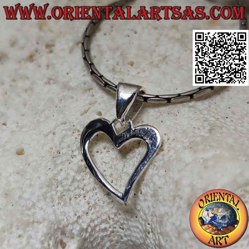 Silver pendant, contour of a smooth asymmetrical heart (a)