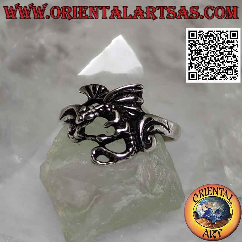 Silberring mit Basilisk Drachen im Profilflug