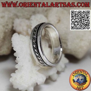 Anello fedina in argento Girevole antistress, corda su fascia liscia