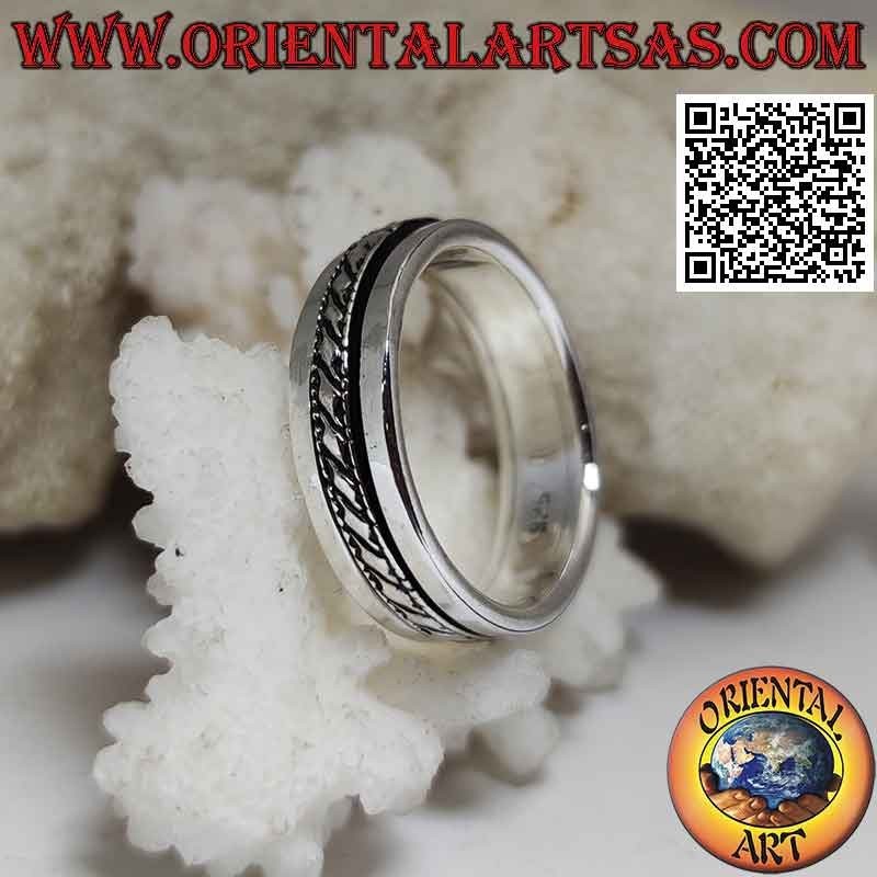 Silver ring Swivel antistress, rope on smooth band