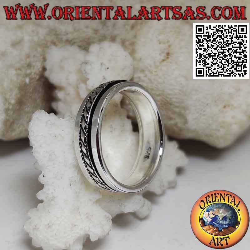 Anello fedina in argento Girevole antistress, corda su fascia liscia