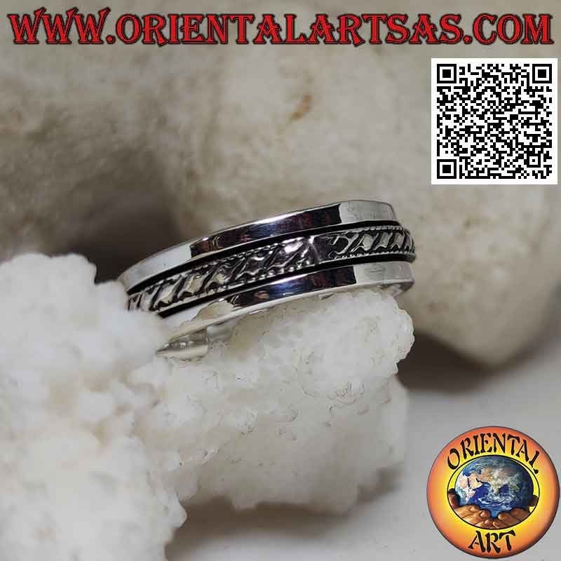 Silver ring Swivel antistress, rope on smooth band