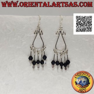 Boucles d'oreilles pendantes rondes en argent avec boules pendantes en onyx et argent