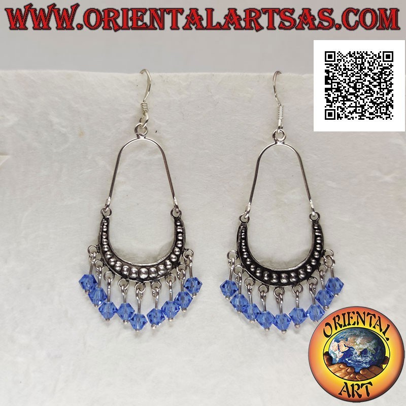 Pendientes de plata con lazo tachonado con bolas colgantes de cristales azules