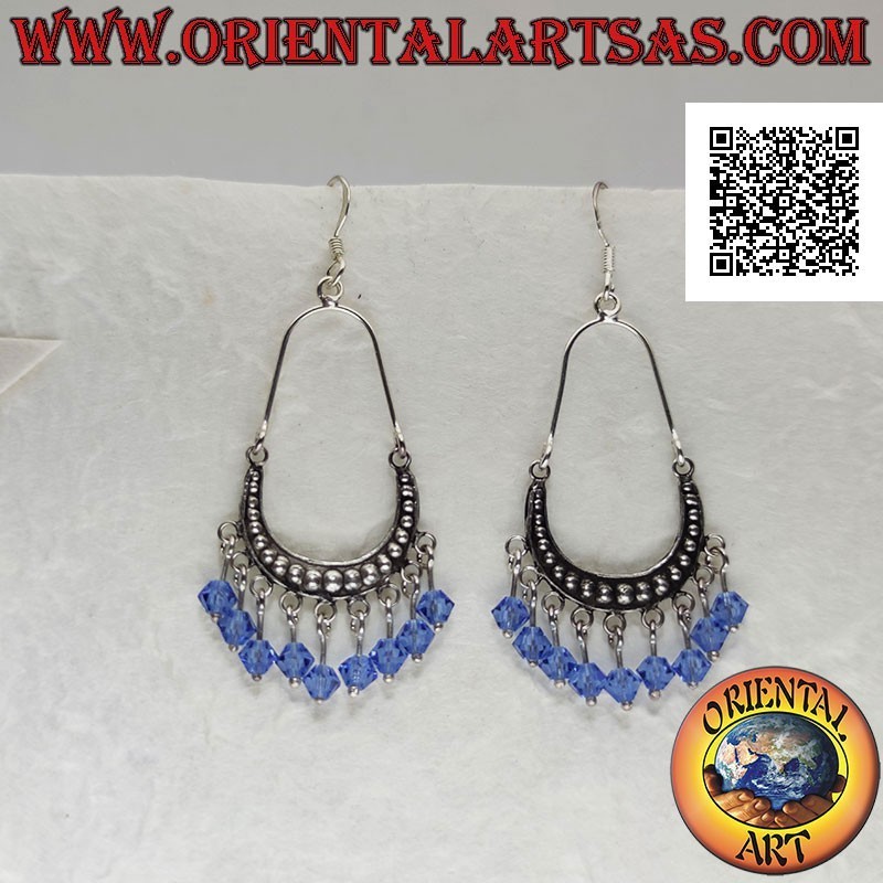 Pendientes de plata con lazo tachonado con bolas colgantes de cristales azules