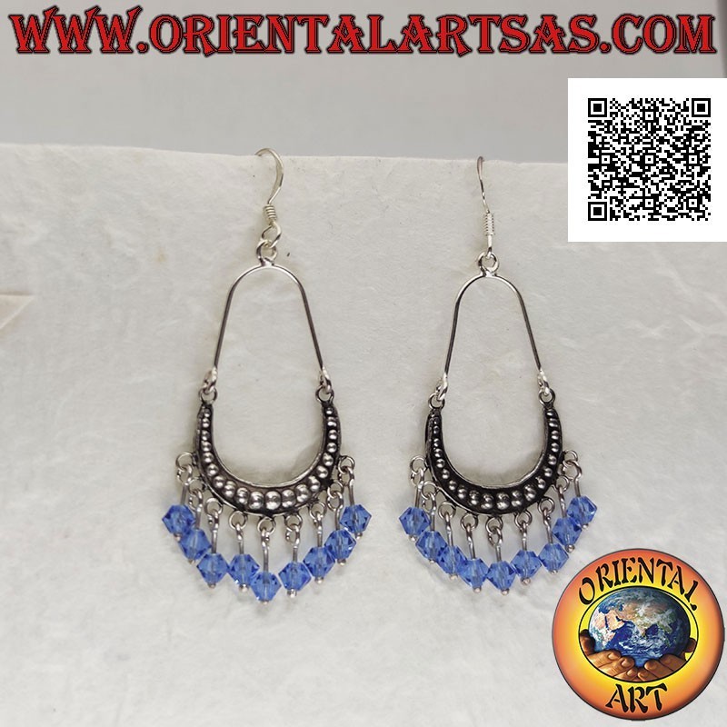 Pendientes de plata con lazo tachonado con bolas colgantes de cristales azules