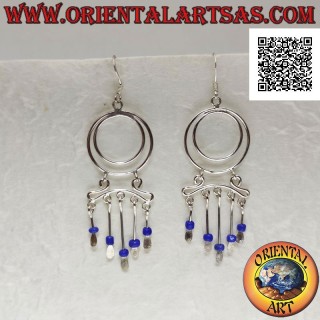 Pendientes de plata, par de círculos concéntricos y diadema con cuentas de lapislázuli