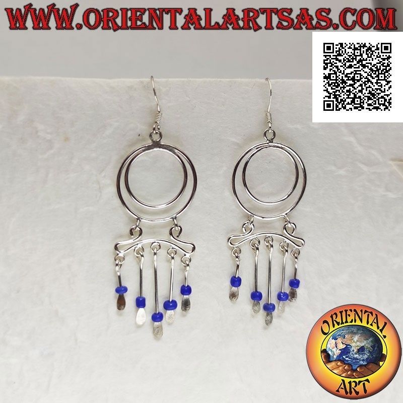 Silberne Ohrringe, konzentrische Kreise und Stirnband mit Lapislazuli-Perlen