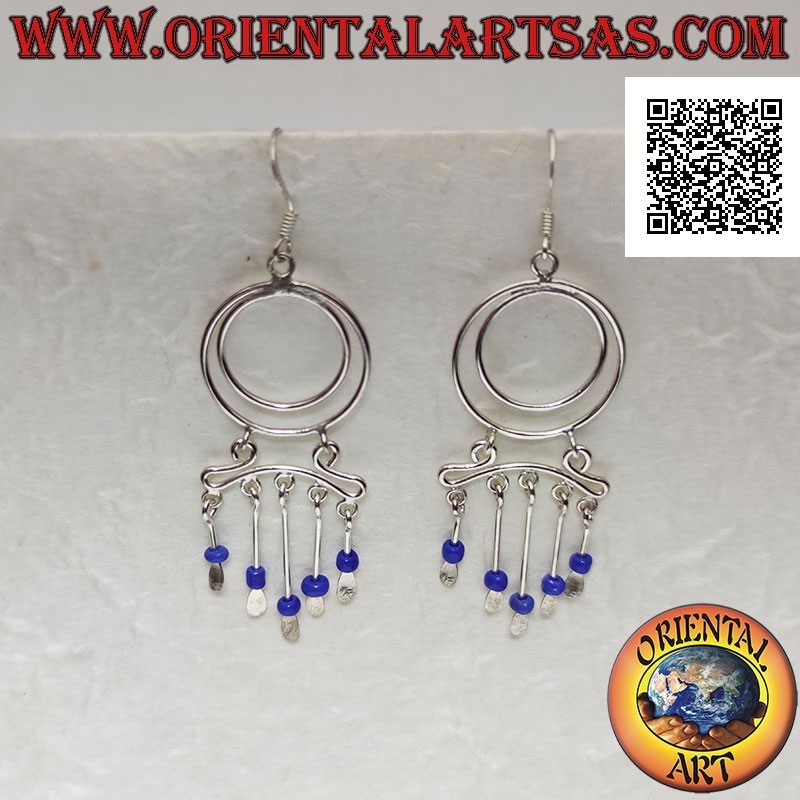 Silberne Ohrringe, konzentrische Kreise und Stirnband mit Lapislazuli-Perlen