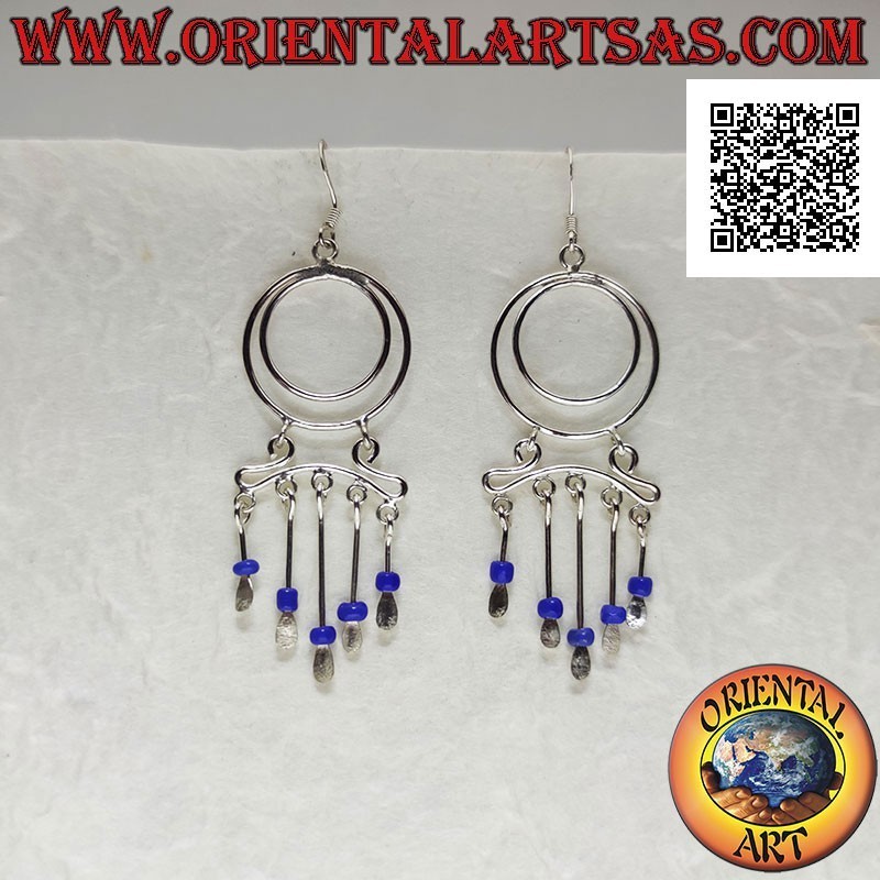 Silberne Ohrringe, konzentrische Kreise und Stirnband mit Lapislazuli-Perlen