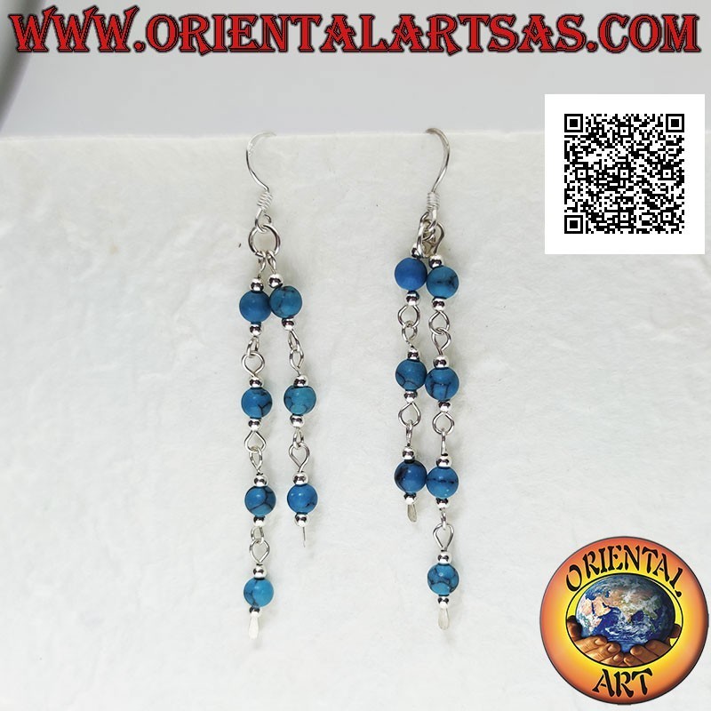 Boucles d'oreilles en argent avec une paire de fils suspendus avec des boules turquoise et argent