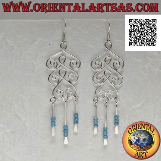 Pendientes de plata, trío redondo de espadas con colgante de perlas de turquesa