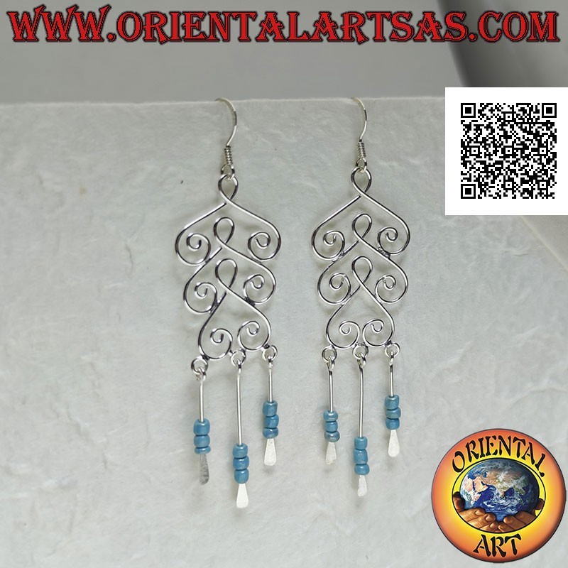 Pendientes de plata, trío redondo de espadas con colgante de perlas de turquesa