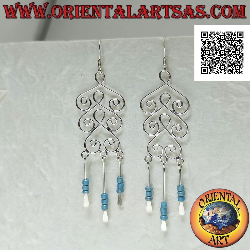 Pendientes de plata, trío redondo de espadas con colgante de perlas de turquesa