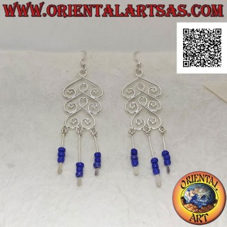 Pendientes de plata, trío de espadas redondeadas con colgante de lapislázuli