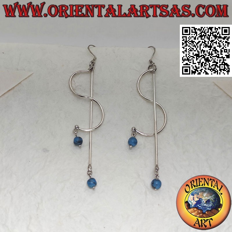 Silver "S" and "I" pendant earrings with turquoise ball underneath