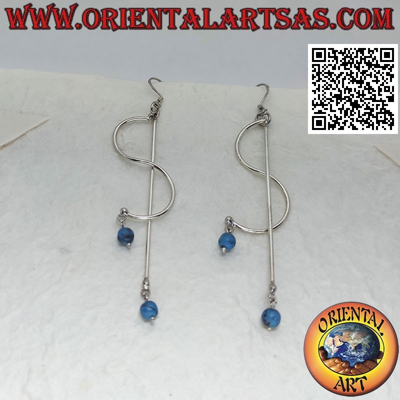 Boucles d'oreilles pendantes en argent "S" et "I" avec boule turquoise en dessous