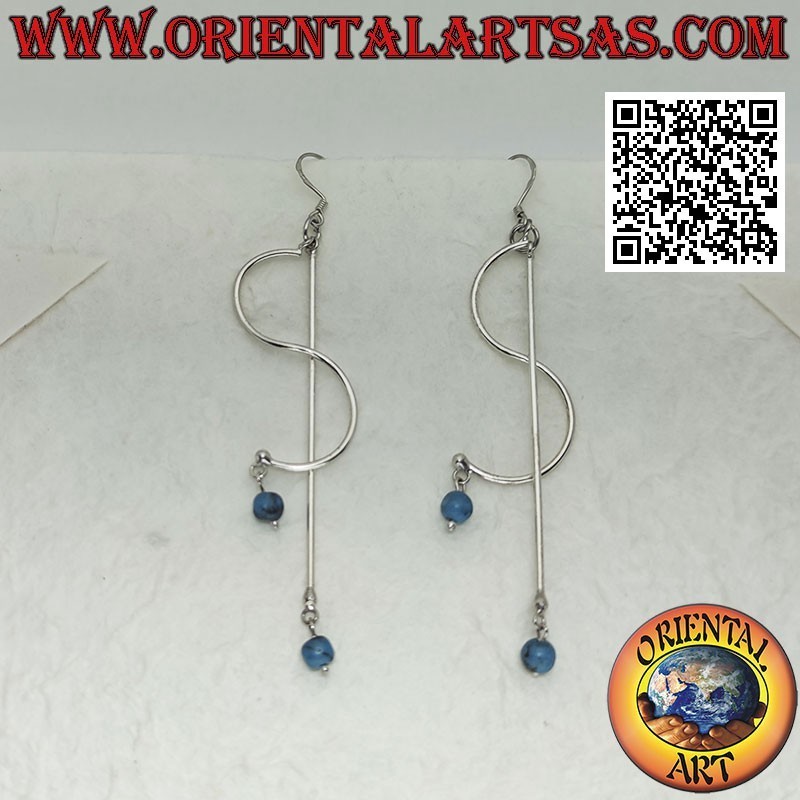 Boucles d'oreilles pendantes en argent "S" et "I" avec boule turquoise en dessous