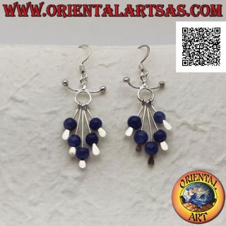 Pendientes de plata, diadema con antenas y 5 hilos con colgante bola de lapislázuli