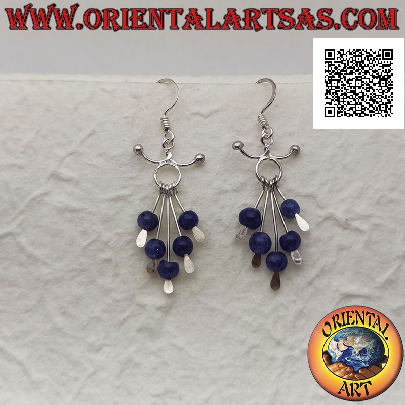 Boucles d'oreilles en argent, serre-tête avec antennes et 5 fils avec pendentif boule lapis lazuli