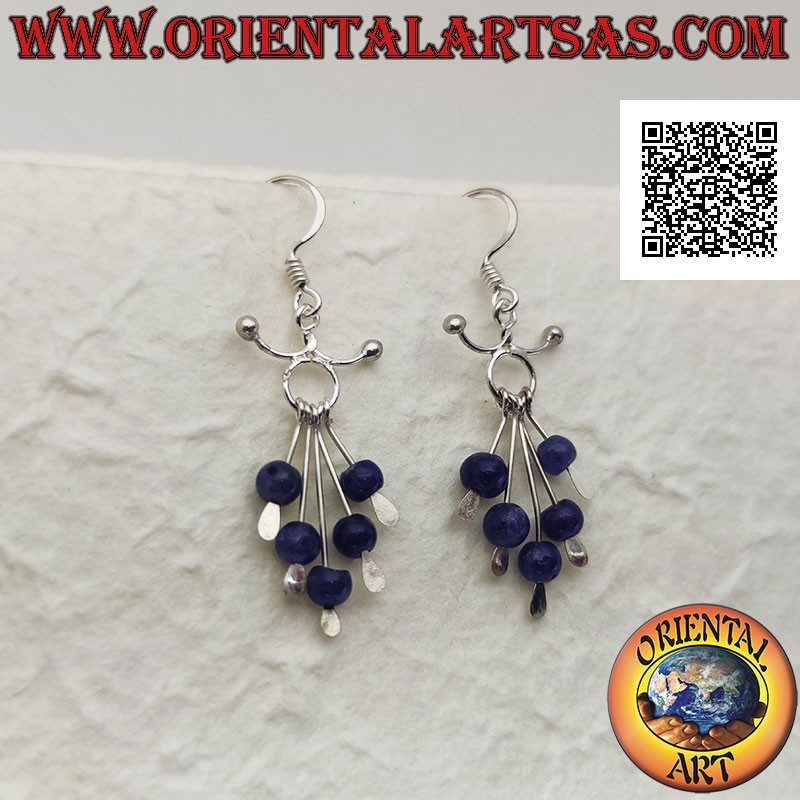 Boucles d'oreilles en argent, serre-tête avec antennes et 5 fils avec pendentif boule lapis lazuli
