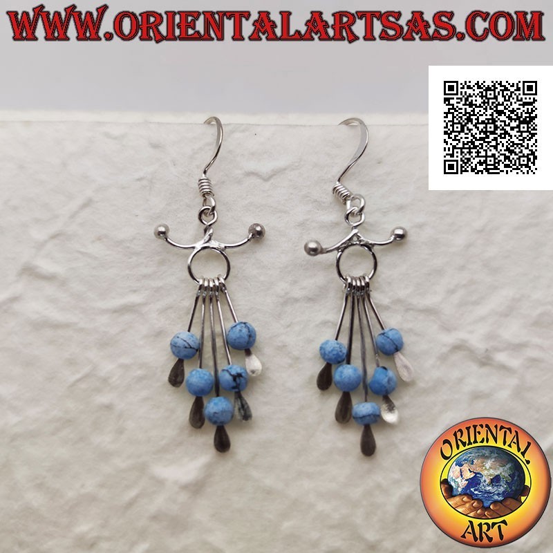 Boucles d'oreilles en argent, serre-tête avec antennes et 5 fils avec pendentif boule turquoise